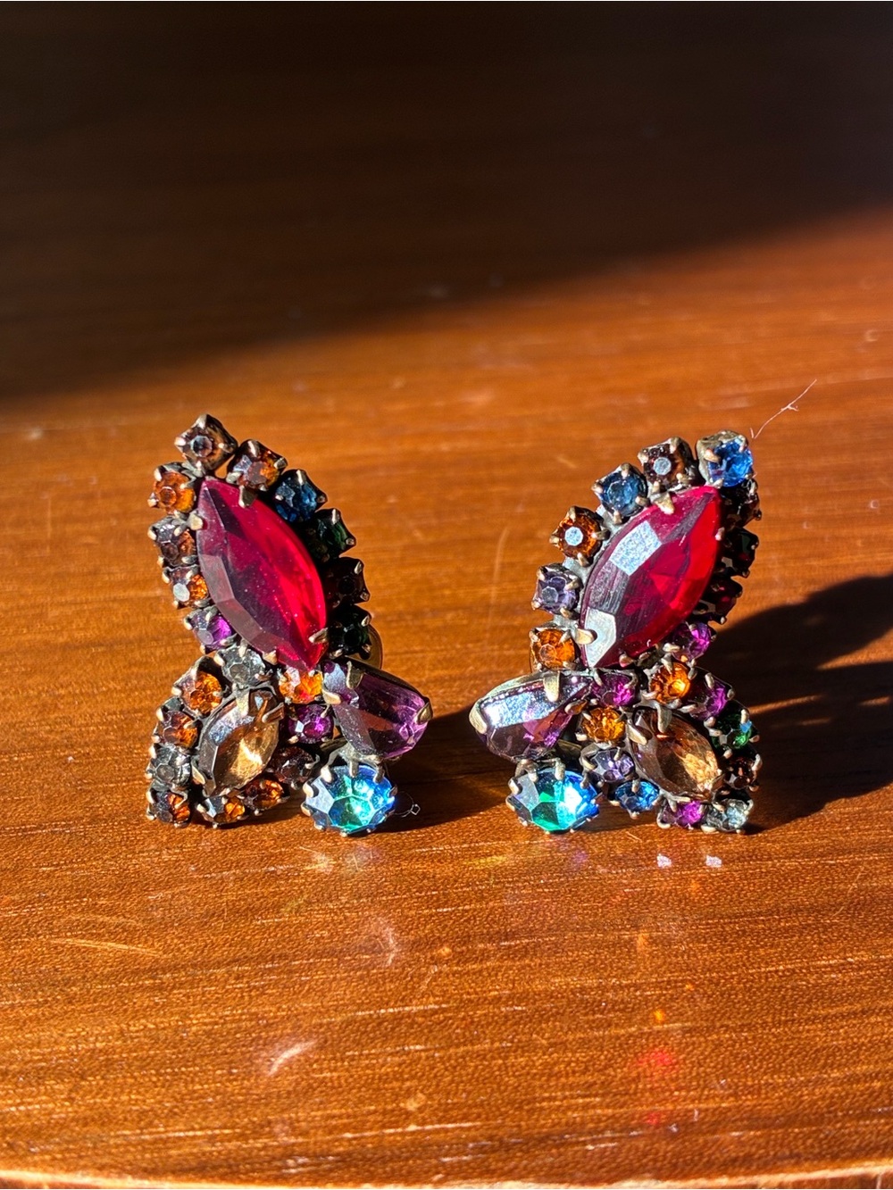 Albert Weiss Red and Multicolor Crystal Butterfly Earrings - Picture 2 of 7
